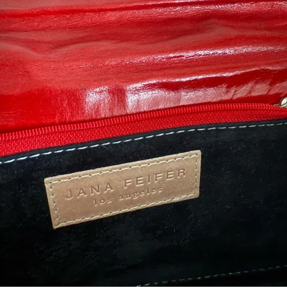 Red Leather Y2K Chain Shoulder Bag Jana Feifer Minimalist Chic Purse - Picture 5 of 9